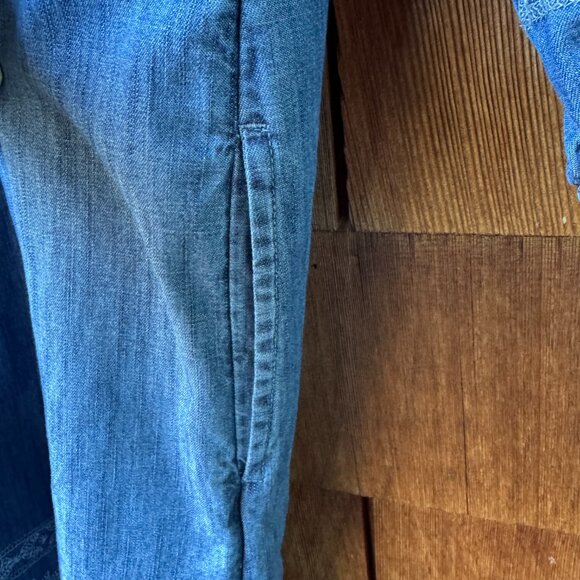 J Jill Denim Blue Boho Embroidered Dress Shift 3/4 Sleeve V-Neck - Petite Large - Picture 8 of 13